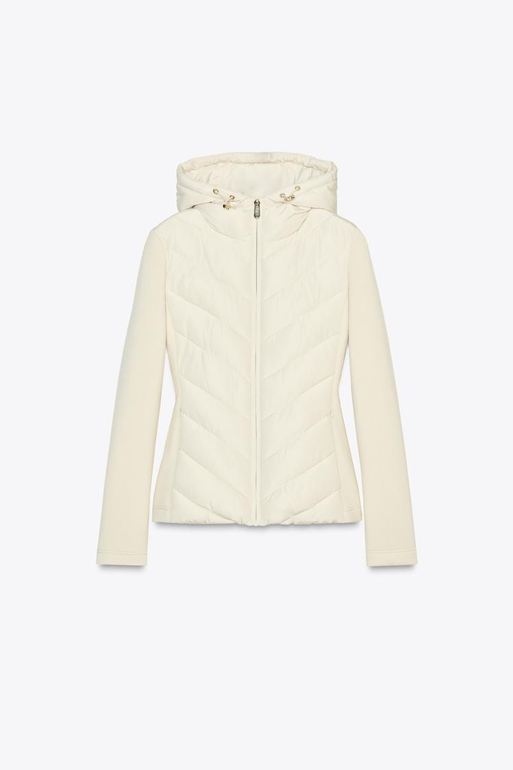 ZARA СТЕГАНАЯ КУРТКА С КОНТРАСТНЫМИ ДЕТАЛЯМИ, ЭКРЮ