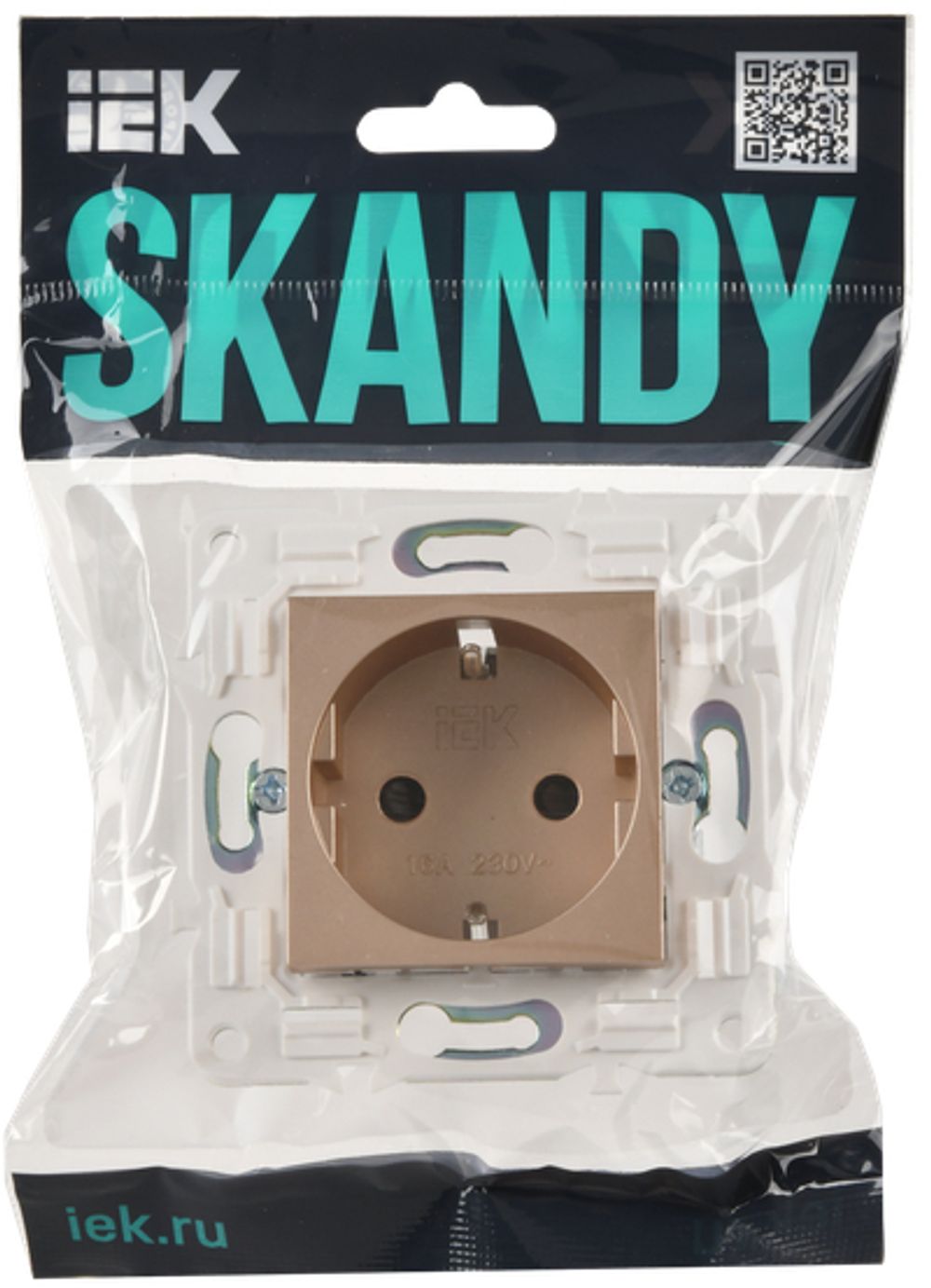 SKANDY Розетка с заземлением с защитными шторками 16А безвинтовое крепление SK-R06Sa песочный IEK