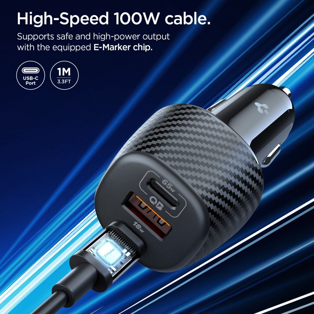 Автомобильная зарядка Spigen ESSENTIAL EV1133 3-PORT 113W BLACK