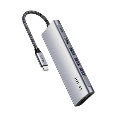 USB-Хаб Lexar H31 (USB-C) Подключение: встроенный кабель USB-C 3.2 Gen 1 с оплёткой. Порты: USB-C (PD 100 Вт), 3 USB-A 3.2 Gen 1, microSD UHS-I, SD UHS-I, HDMI (до 4K 60 Гц)
