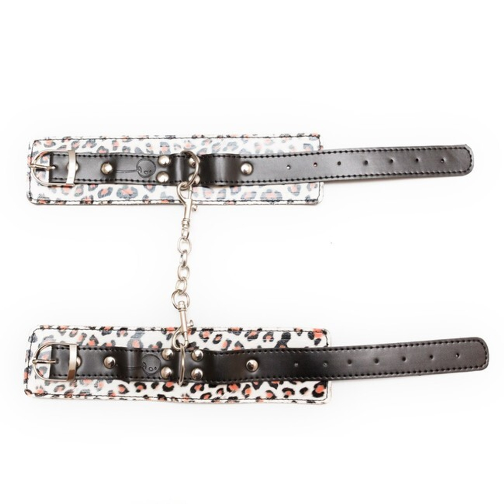 Наручники эротические с цепочкой и карабинами, леопардовые (Цвет: Леопардовые)