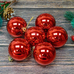 Шар новогодний 6шт 6см, глянец красный, пластик