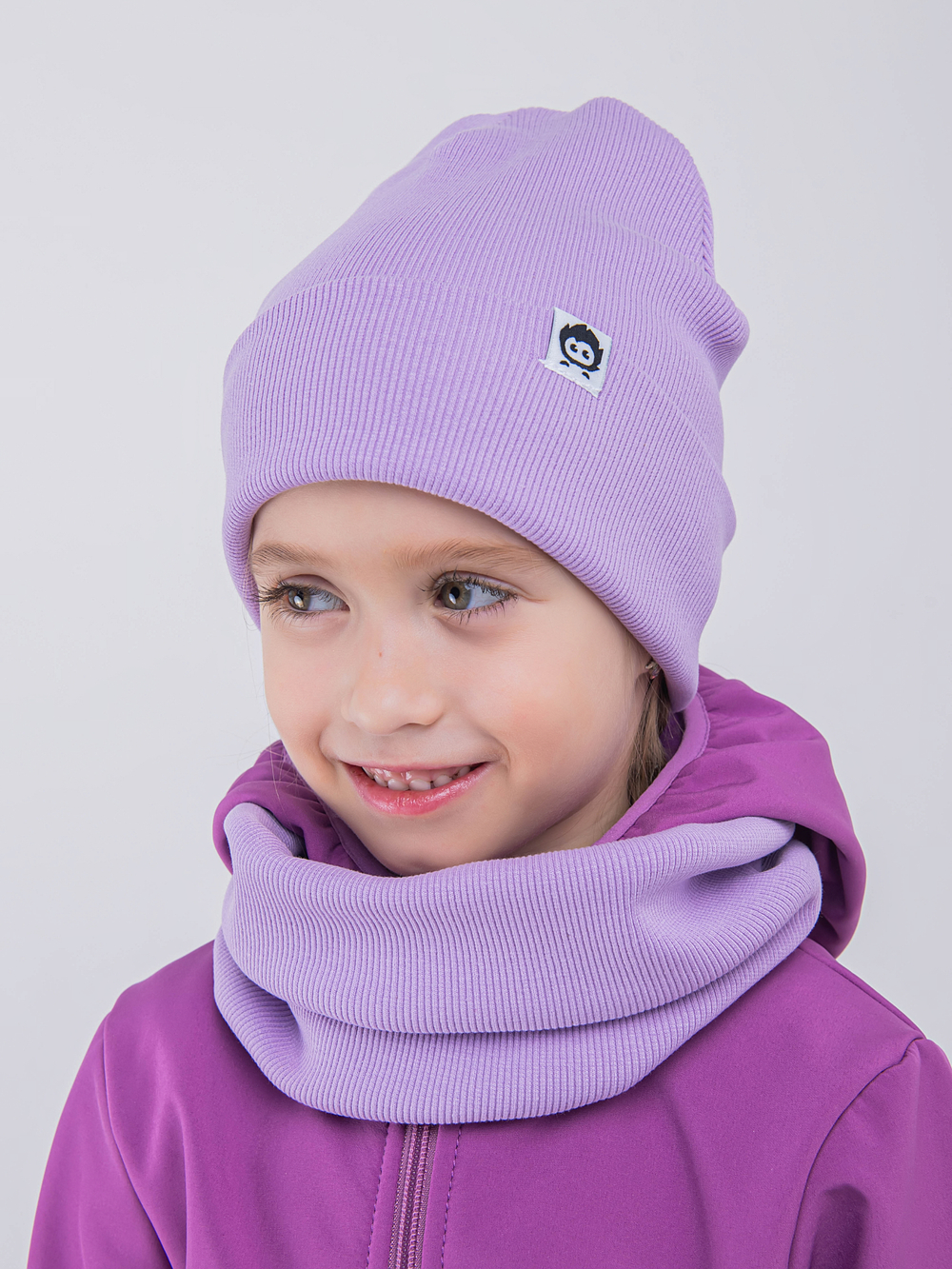 Комплект трикотажный шапка и снуд "Лавандовый"