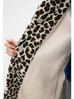 Шуба женская чебурашка тедди из шерсти мериноса, белый леопард, SilverFox