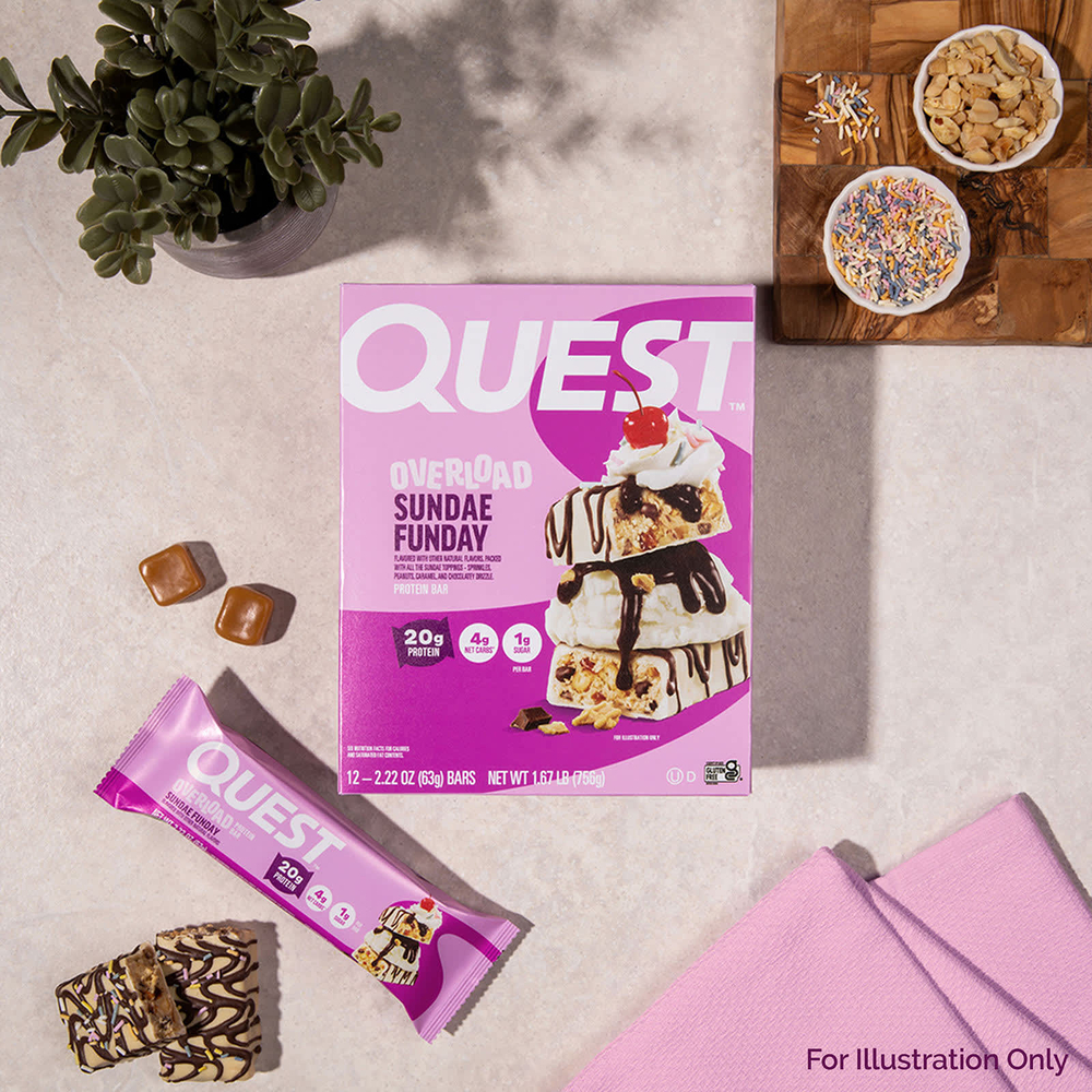 Quest Nutrition, Overload Protein Bar, Sundae Funday, 12 батончиков (63 г (2,22 унции))