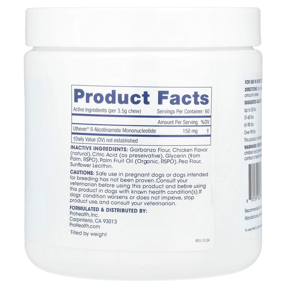 ProHealth Longevity, Pet Longevity NMN Chews, для собак, натуральная курица, 60 жевательных таблеток, 227 г (8 унций)