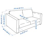 2-местный диван - IKEA VIMLE, 171х98х80 см, черный, кожа, ВИМЛЕ ИКЕА