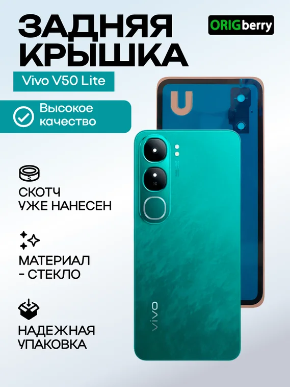 Задняя крышка для Vivo V50 Lite зеленая (Green) со стеклом камеры