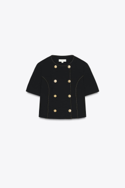 ZARA БЛЕЙЗЕР С КОРОТКИМИ РУКАВАМИ И КОНТРАСТНОЙ ОТДЕЛКОЙ, ЧЕРНЫЙ