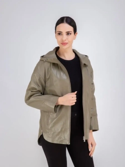 Куртка кожаная натуральная оверсайз с капюшоном