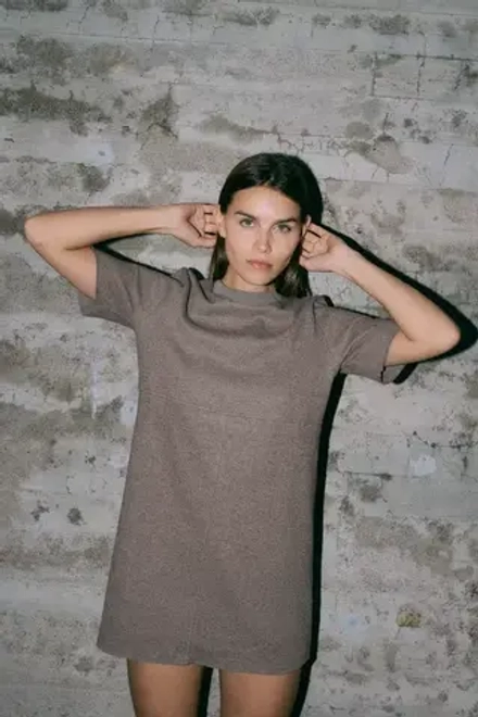 ZARA КОРОТКОЕ ПЛАТЬЕ ИЗ МЯГКОЙ ТКАНИ, КОРИЧНЕВЫЙ С МЕЛАНЖЕВЫМ ЭФФЕКТОМ