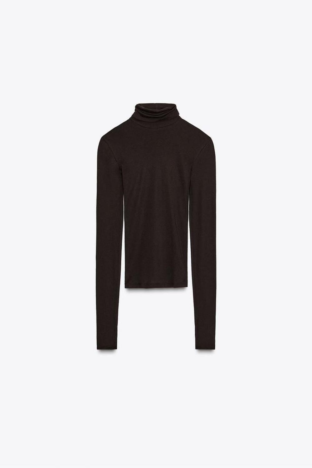 ZARA ПРИТАЛЕННАЯ ФУТБОЛКА С ВОРОТНИКОМ-СТОЙКОЙ, ШОКОЛАДНЫЙ