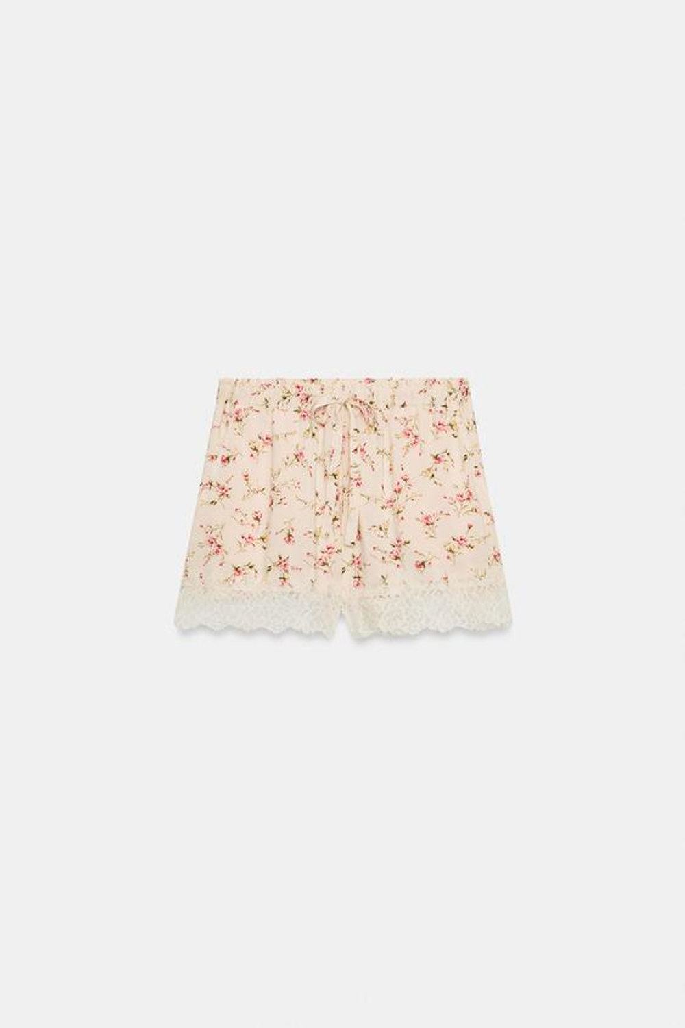 ZARA ШОРТЫ С ЦВЕТОЧНЫМ ПРИНТОМ И КРУЖЕВОМ, С ПРИНТОМ