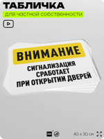 Табличка для частной территории "Внимание, сигнализация сработает при открытии дверей", на дом, для участка, организаций и частных территорий, 40х30 см, Silver Plane x Айдентика Технолоджи