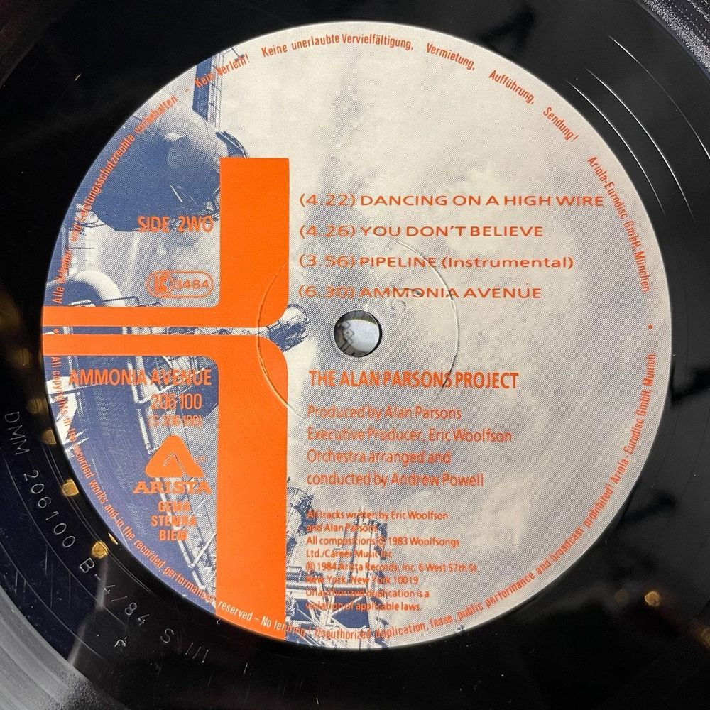 Винтажная виниловая пластинка LP The Alan Parsons Project Ammonia Avenue (Germany 1988) Prime Time