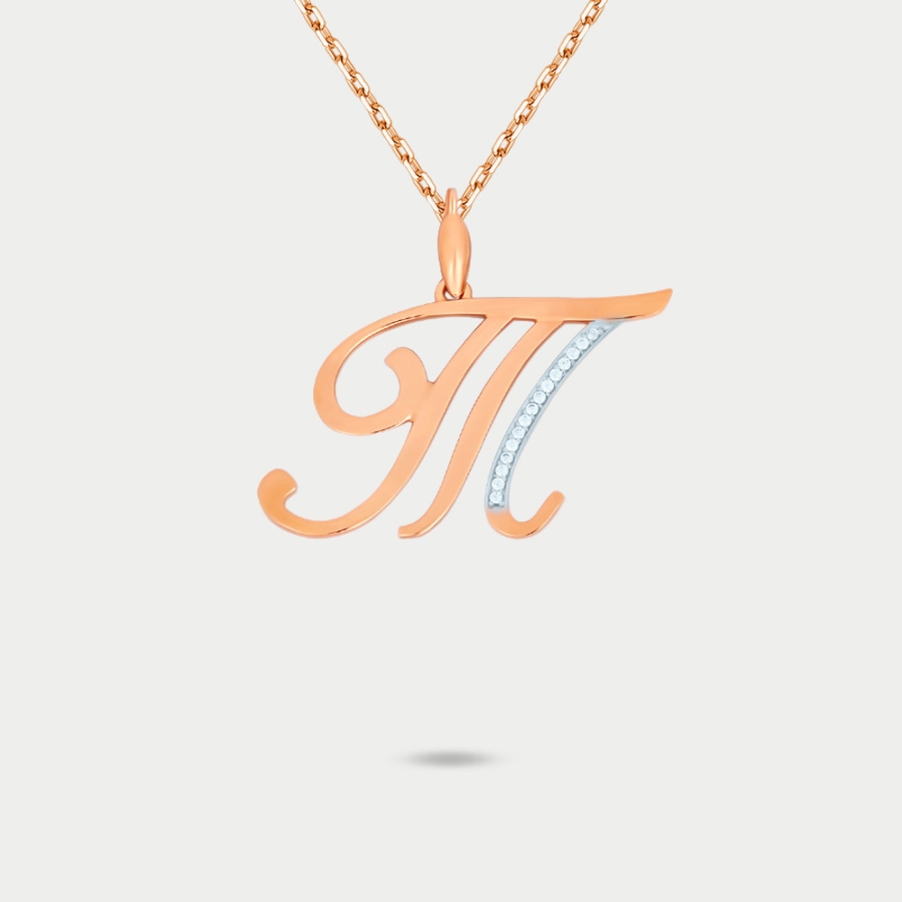 Подвеска-буква "Т" из розового золота 585 пробы с фианитами для женщин (арт. 75417)