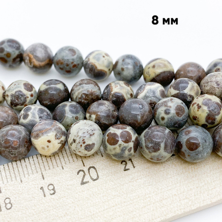 Риолит бусины, диаметр 8,4-8,6 мм, цена за 11 шт (1/4 нити)