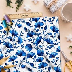 Ткань флис васильки в стиле гжель