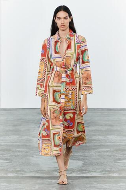 ZARA ПЛАТЬЕ-РУБАШКА С ПРИНТОМ — ZW COLLECTION, РАЗНОЦВЕТНЫЙ