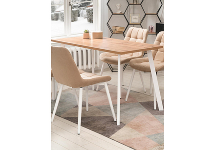 Стол деревянный Woodville Тринити Лофт 120 25 мм белый матовый, дуб крафт золотой, ножки белые