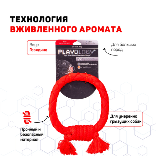 Playology жевательное кольцо-канат DRI-TECH RING для собак средних и крупных пород с ароматом говядины