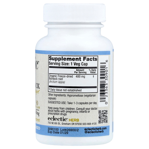 Eclectic Herb, сублимированный лопух, 400 мг, 90 вегетарианских капсул