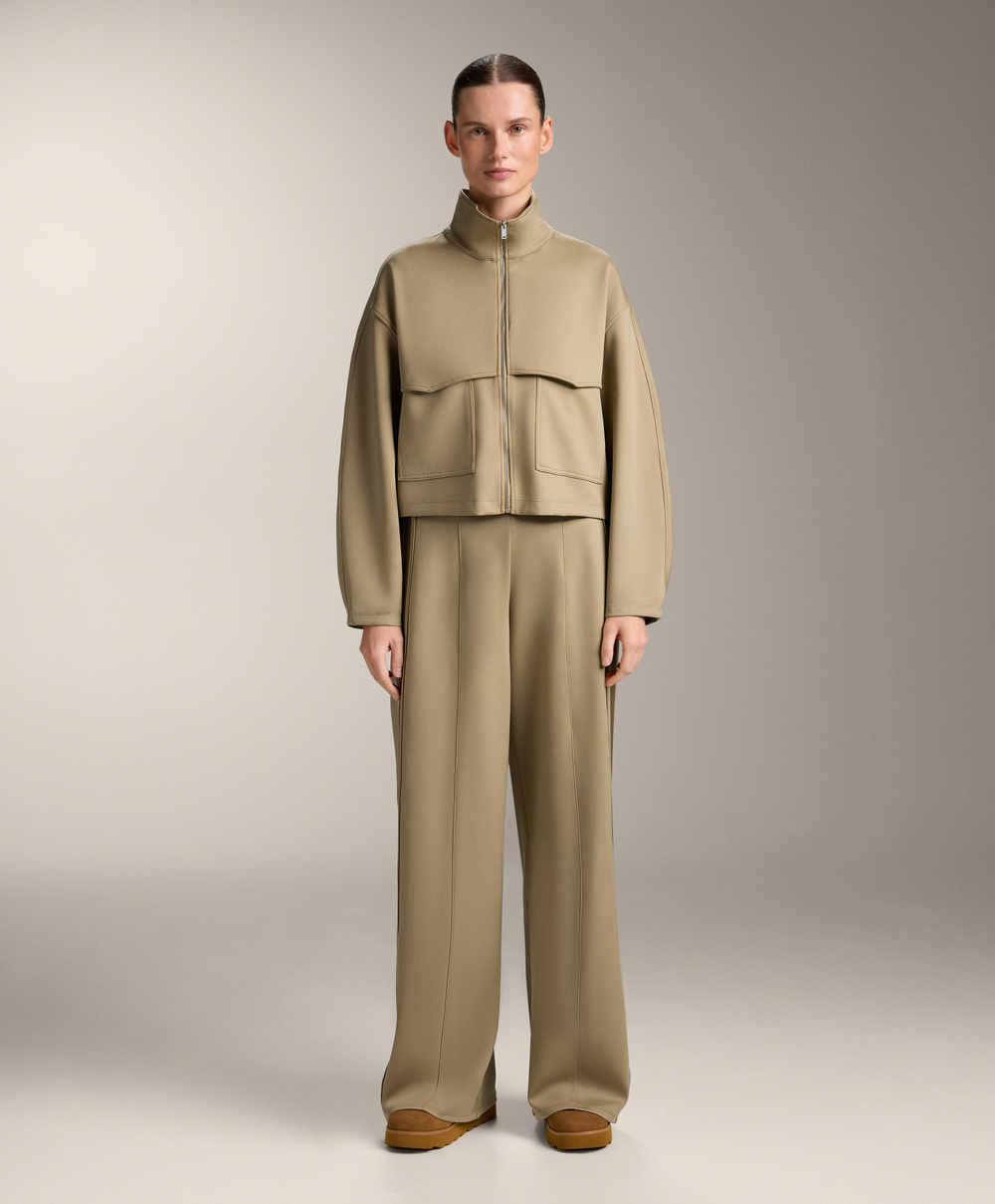 OYSHO Брюки прямого кроя с высокой посадкой и неопреновым эффектом, отделанные кантом, бежево-зеленый