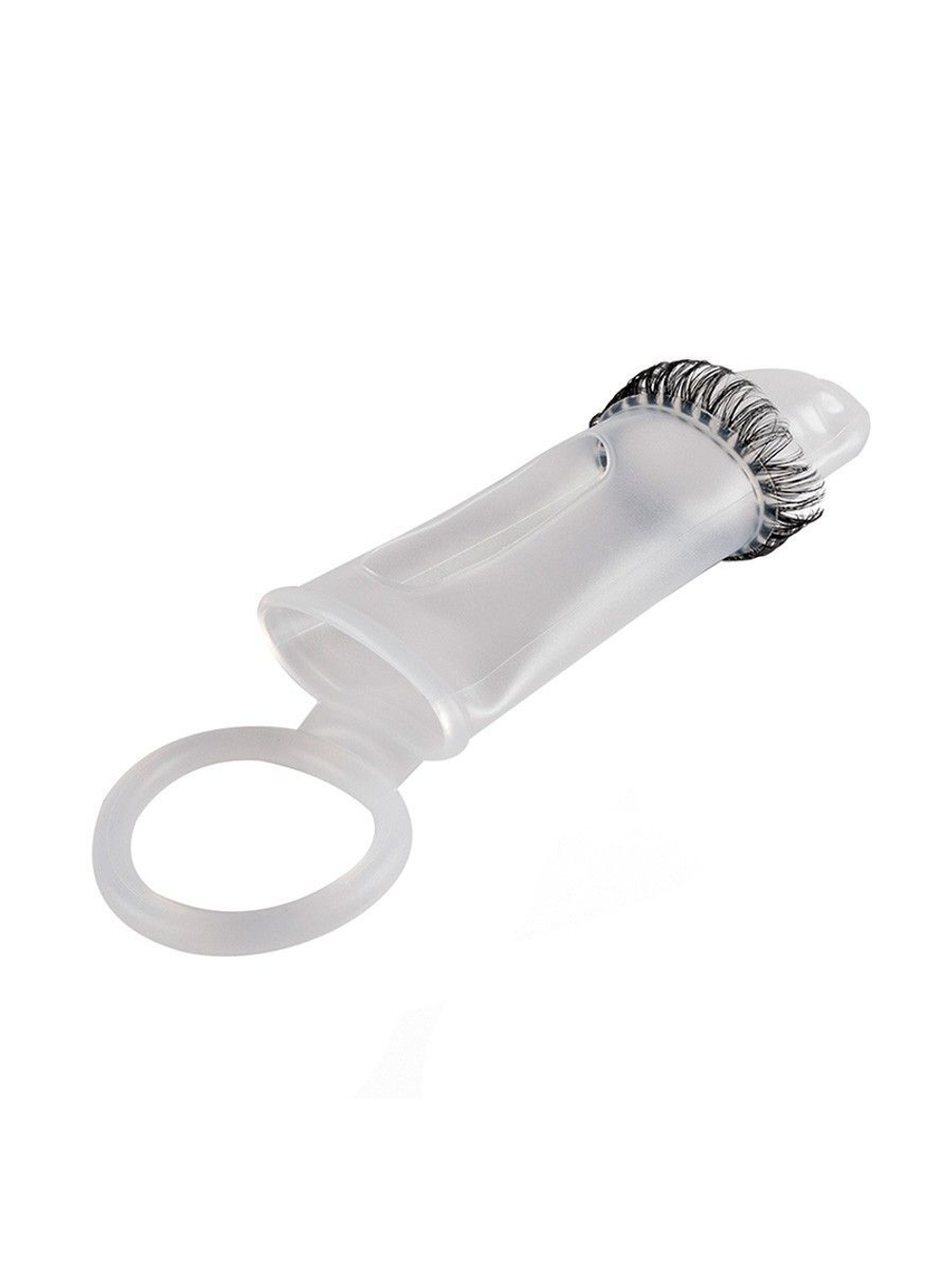 Закрытая насадка на пенис с подхватом мошонки и стимулирующими «ресничками» (Цвет: белый)