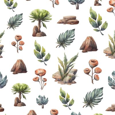 паттерн с камнями и растениями