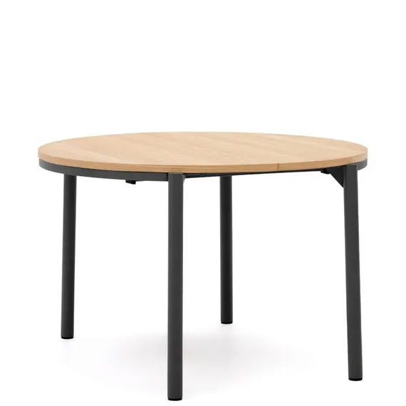 Стол раздвижной Montuiri Ø120-200 см, дубовый шпон, черные ножки