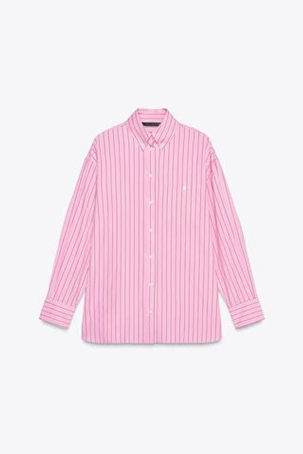 ZARA РУБАШКА ОВЕРСАЙЗ В ПОЛОСКУ, РОЗОВЫЙ