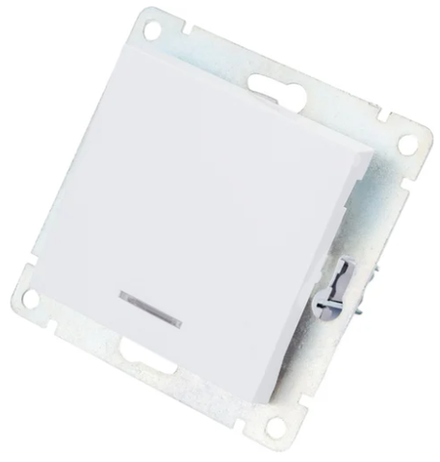 Выключатель одноклавишный с подсветкой UNIVersal серия афина, с/у, 10а, 220в белый еврослот.