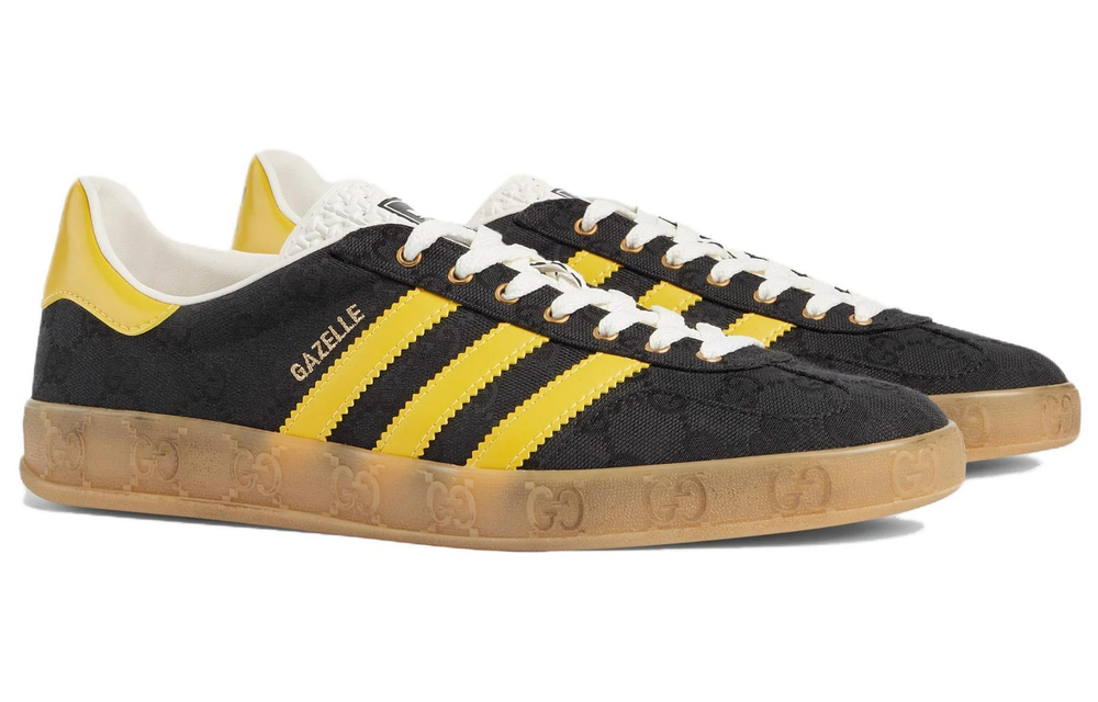 Adidas originals x GUCCI Gucci Gazelle low-cut lace-up fashion sneakers men's black and yellow