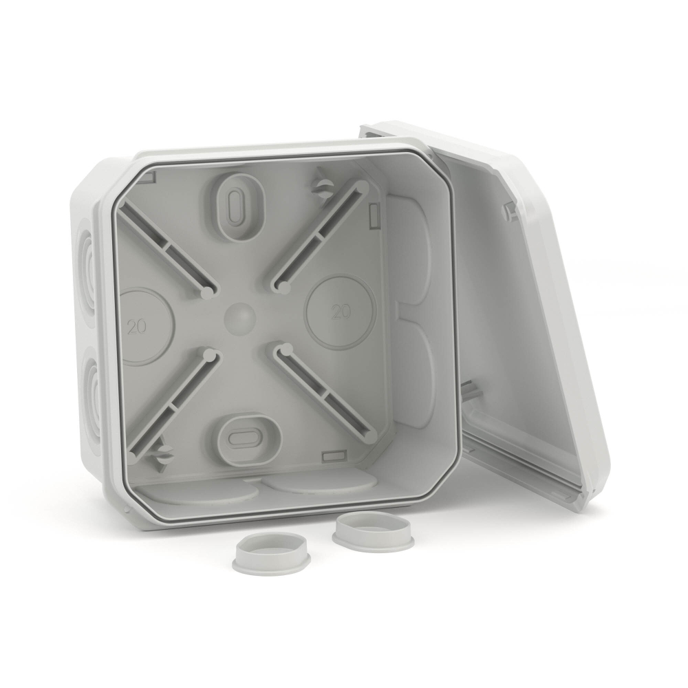 Коробка ответвительная с 8+2 кабельными вводами д.20/20мм,IP55,85х85х40мм