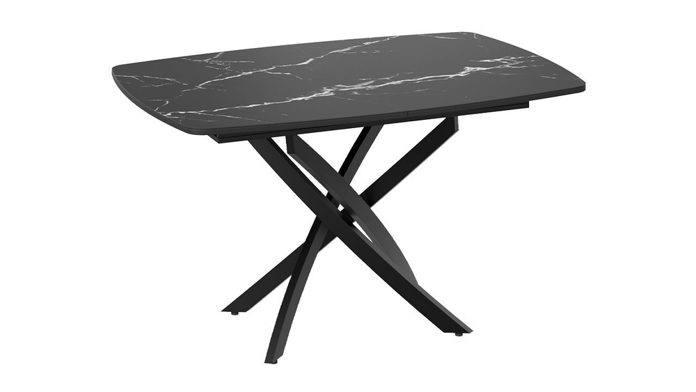 Стол кухонный обеденный раздвижной Черный муар/Стекло матовое черный мрамор 134(173)х90х75 см