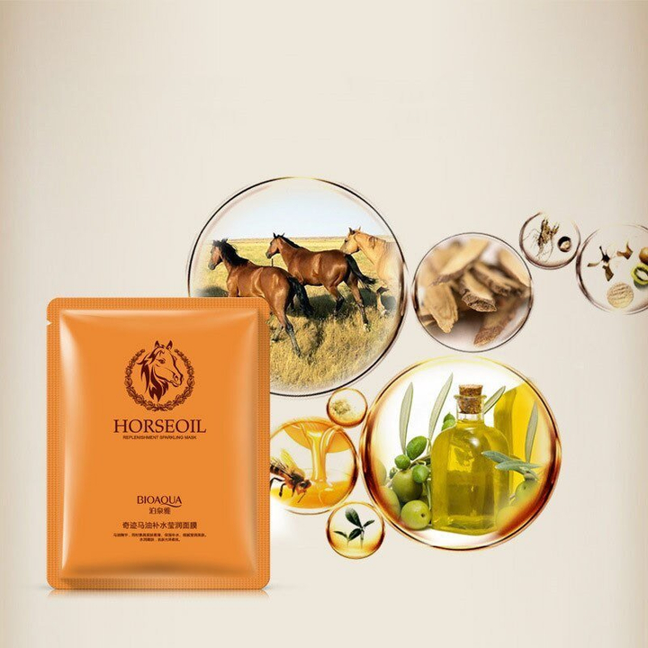Маска для лица BioAqua Horse Oil Replenishment Sparkling Mask Лошадиный жир, Восстанавливающая питательная, тканевая, 30 г