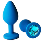 Голубая анальная пробка с голубым кристаллом - 8 см. (Цвет: голубой)