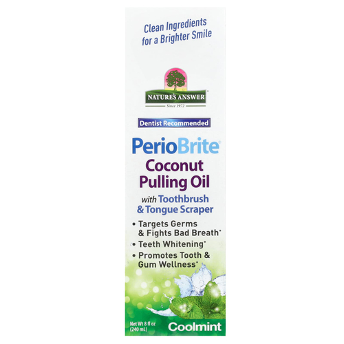 Nature's Answer, PerioBrite кокосовое масло для вытягивания со скребком для зубов и языка, холодная мята, 240 мл (8 жидк. унц.)