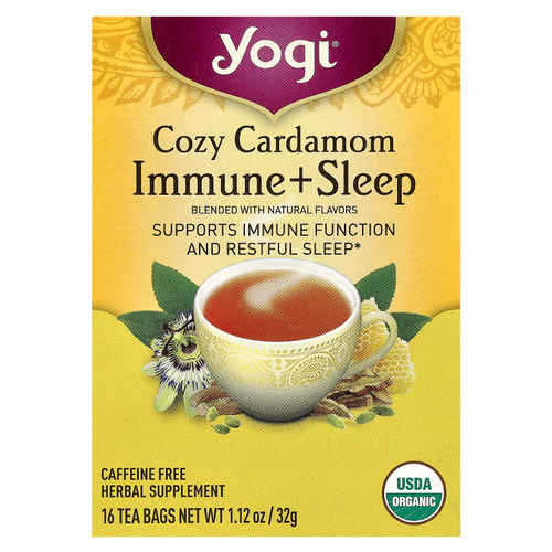 Yogi Tea, Immune + Sleep, кардамон, без кофеина, 16 чайных пакетиков, 32 г (1,12 унции)