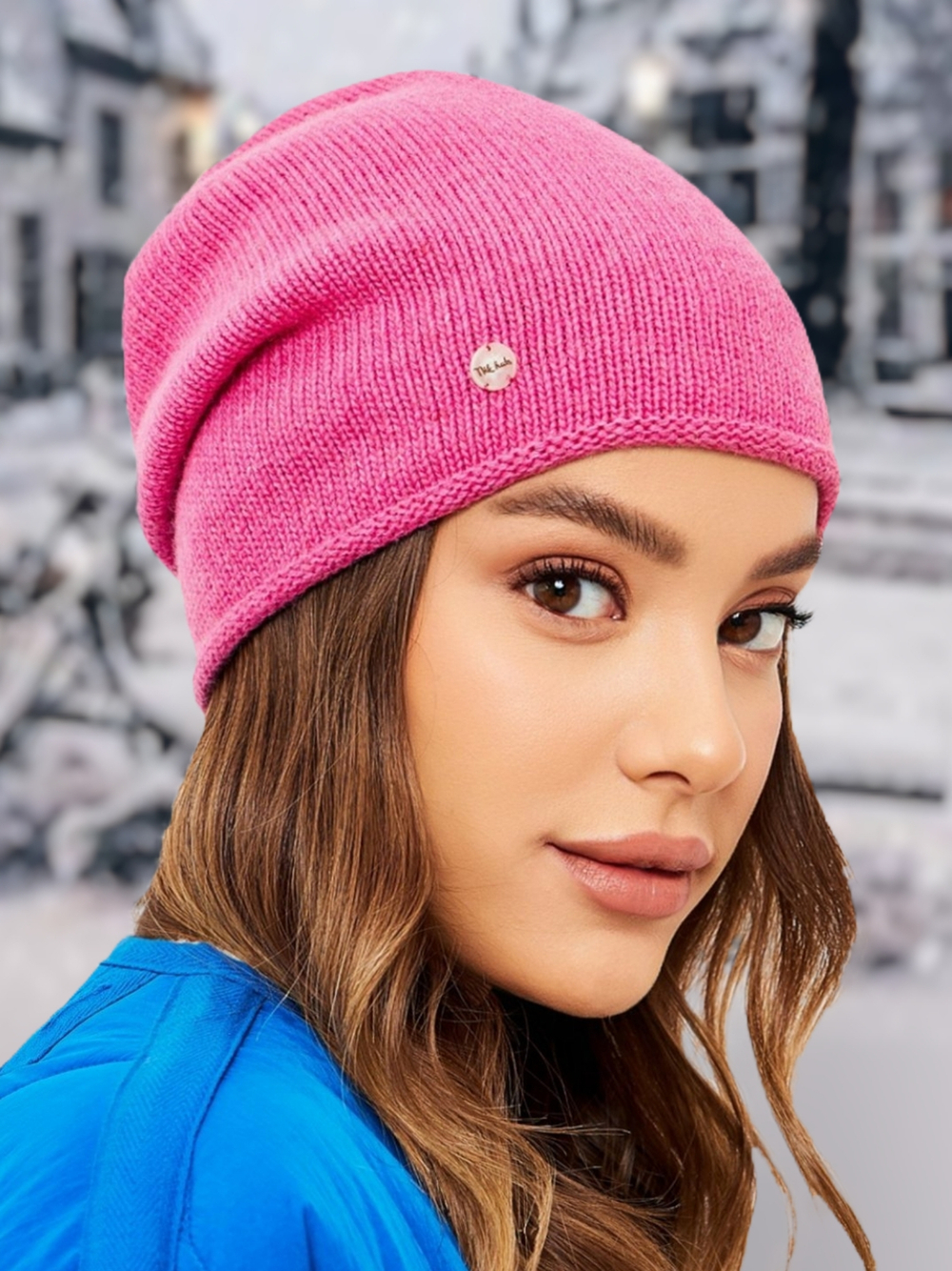 Шапка LACE удлиненная одинарная,с руликом с содержанием кашемира