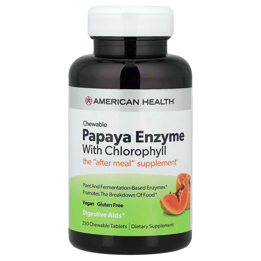American Health, ферменты папайи с хлорофиллом, 250 жевательных таблеток