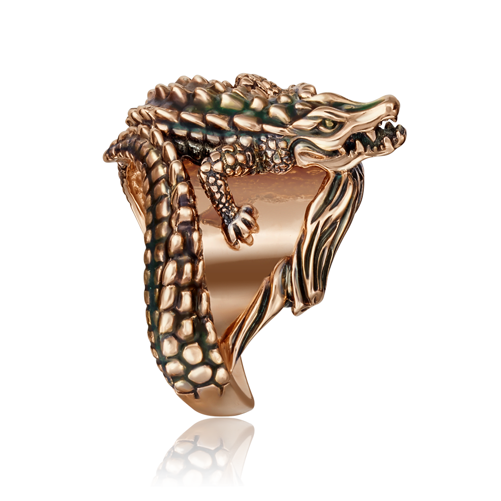 Кольцо «Крокодил» из красного золота с эмалью