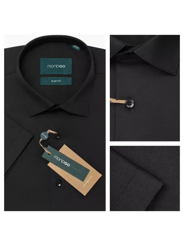 Рубашка приталенная SLIM FIT с коротким рукавом, черная
