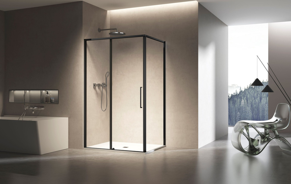 Душевой уголок Слим 8мм (Slim 8mm) Vincea VSR-6SL9012CLB, 1200*900, черный, стекло прозрачное