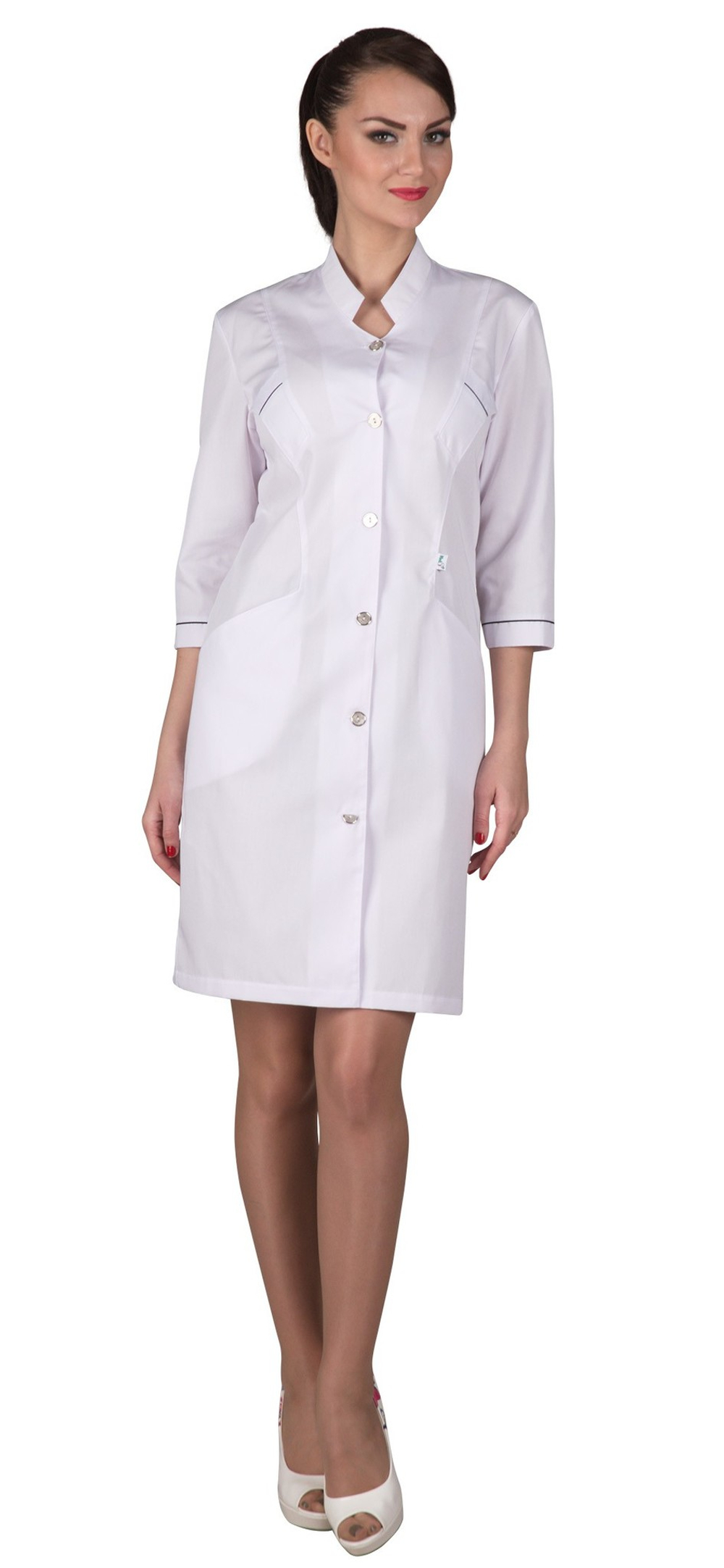 Стильный медицинский женский халат Х-226 сатори белого цвета