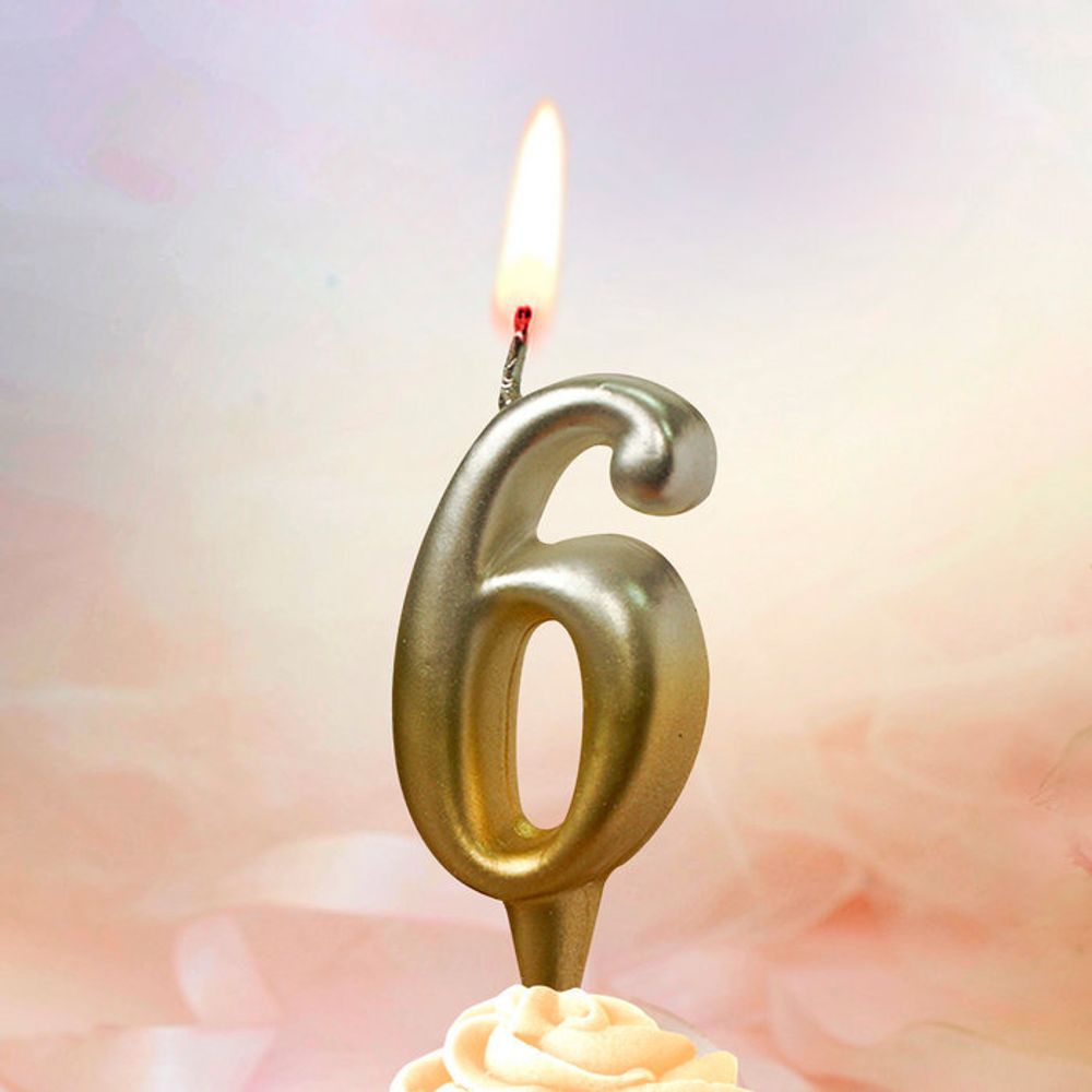 Свеча Цифра, 6, Золото/Серебро, Градиент, 8 см, 1 шт.