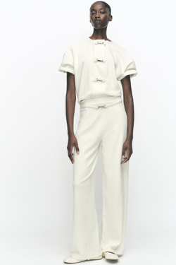 ZARA ТОП С КОРОТКИМИ РУКАВАМИ И ПРЯЖКАМИ, ЭКРЮ