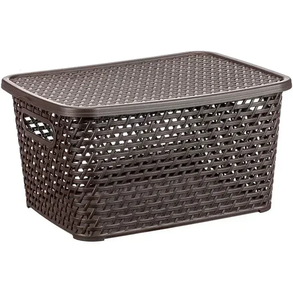 Ящик РОТАНГ с крышкой 23л 450х265мм коричневый ротанг (комплект 4 шт)