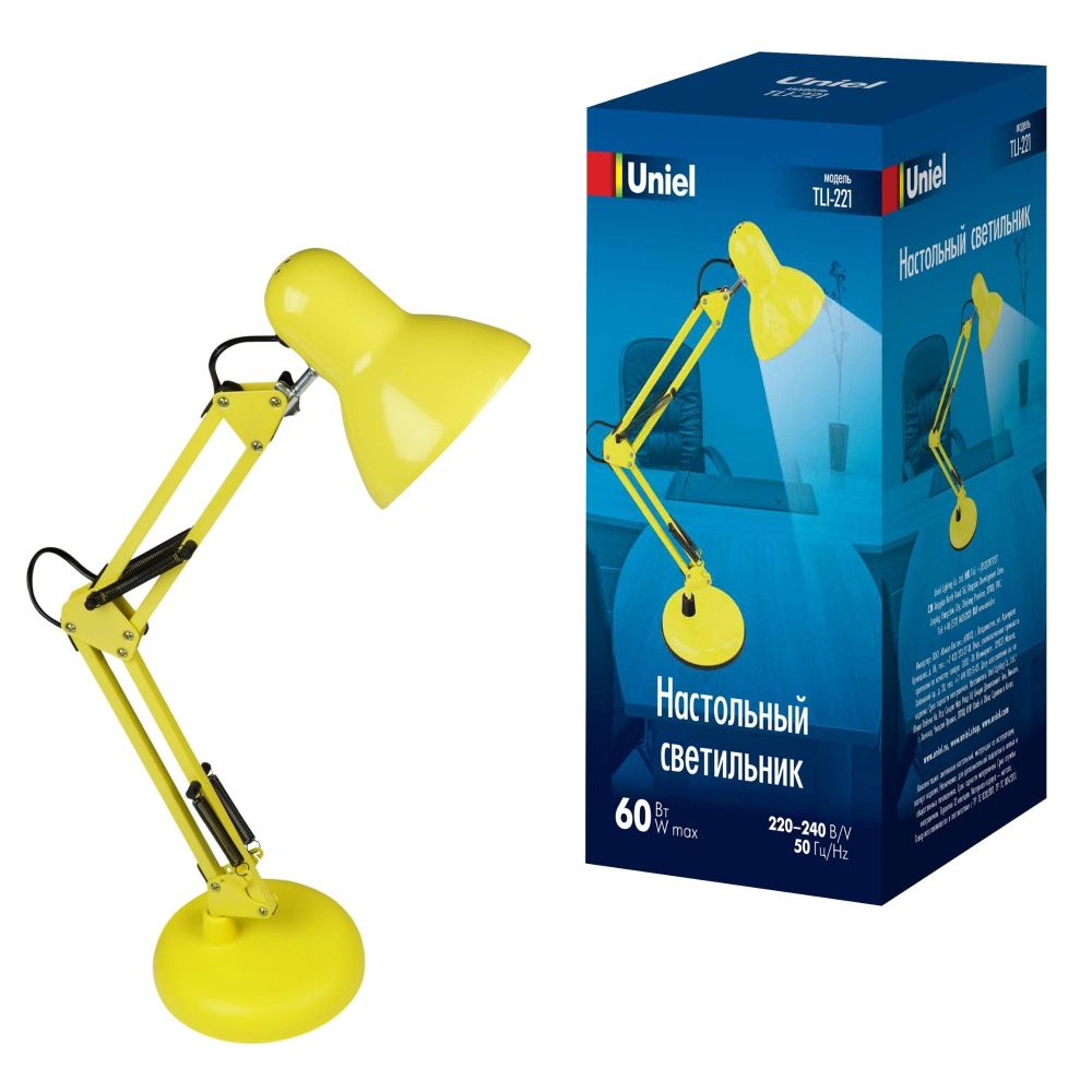 TLI-221 LIGHT YELLOW E27 Светильник настольный. Цоколь Е27. 60W. Механический выключатель. Желтый. ТМ Uniel