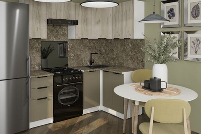 Кухонный гарнитур Альба оптима 5 1200х2000 мм, каркас ЛДСП, фасад ЛДСП, Белый/Дуб браун/Мокко